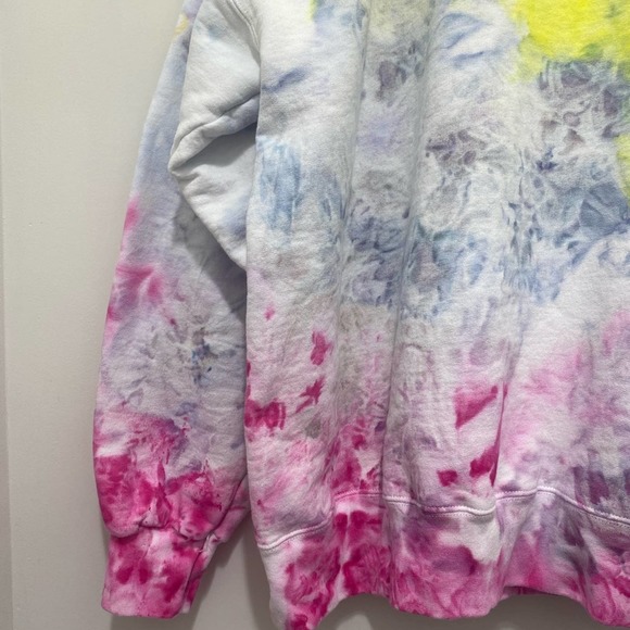 NWOT Hand Dyed Pink Grey Neon Yellow Tie Dye Sweater - Size XL - Picture 11 of 15
